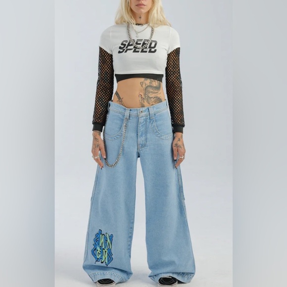 JNCO Jeans W Rollin'. 26". Vintage Wash Limited Edition Roots 30” X 30” Long NWT - Picture 1 of 16